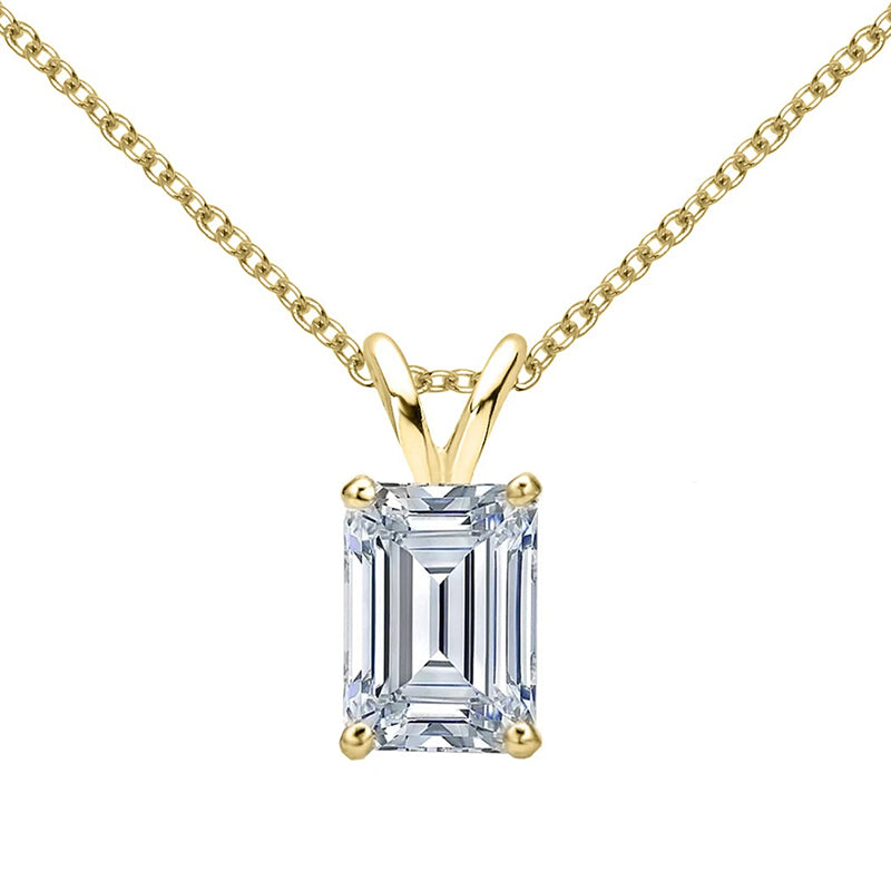 925 Sterling Silver Emerald Cut  Created CZ Pendant Necklace 12