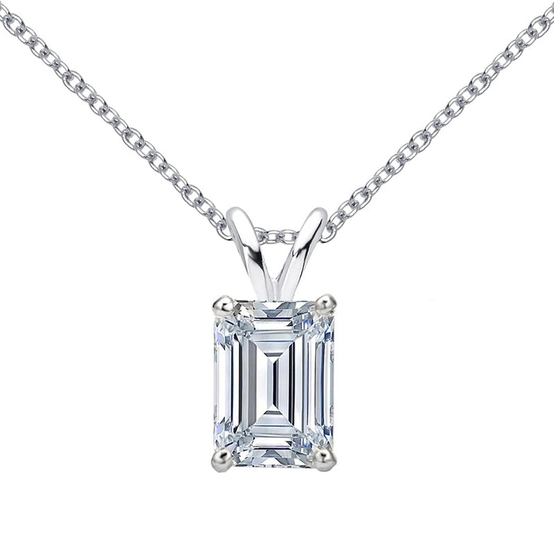 925 Sterling Silver Emerald Cut  Created CZ Pendant Necklace 3