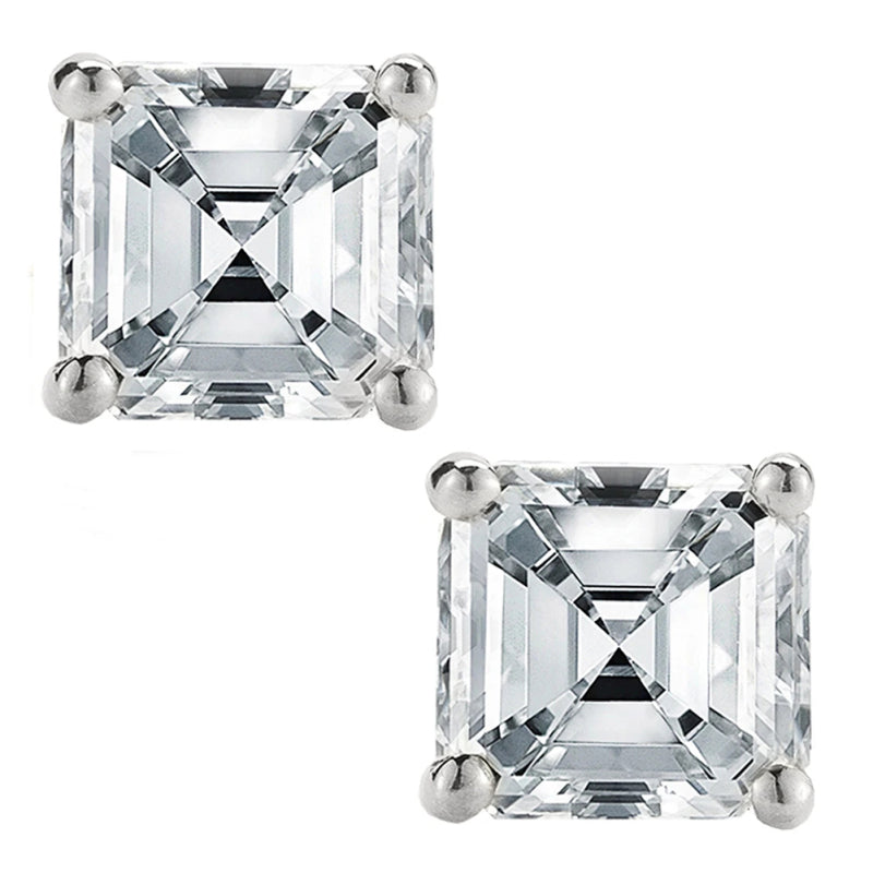 925 Sterling Silver  Asscher Cut Cubic Zirconia Stud Earrings 1