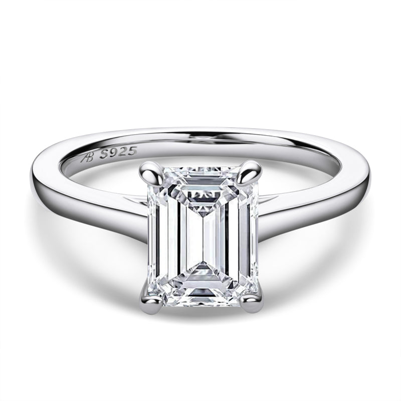 925 Sterling Silver Emerald Cut CZ Solitaire Ring 3