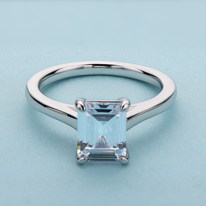 925 Sterling Silver Emerald Cut CZ Solitaire Ring 5