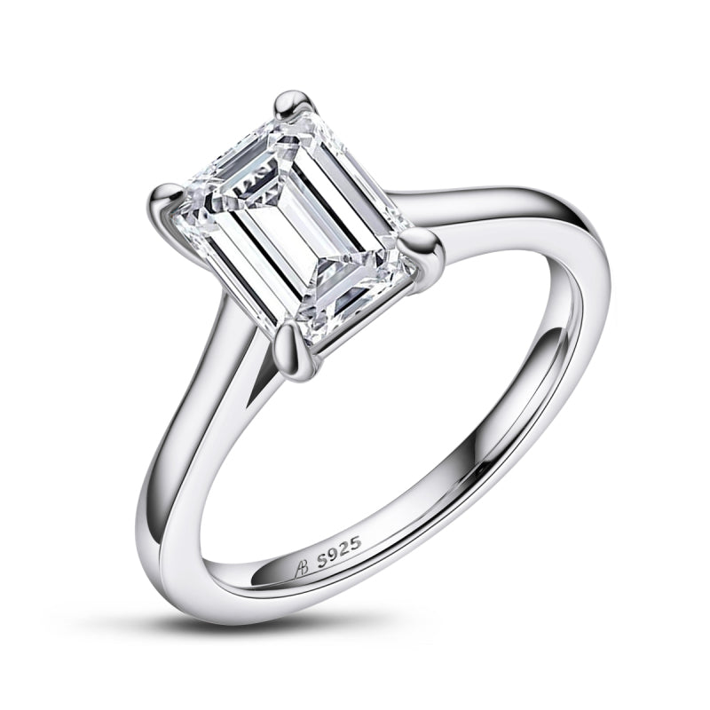 925 Sterling Silver Emerald Cut CZ Solitaire Ring 1