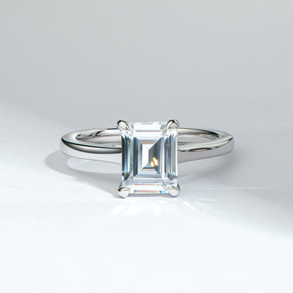 925 Sterling Silver Emerald Cut CZ Solitaire Ring 8