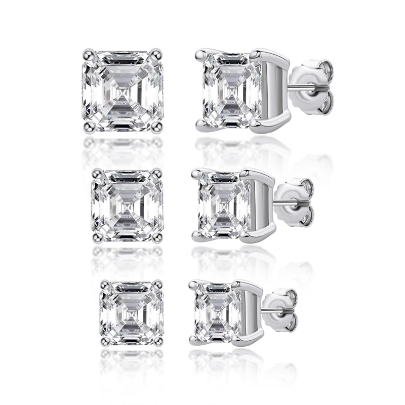 925 Sterling Silver  Asscher Cut Cubic Zirconia Stud Earrings 8