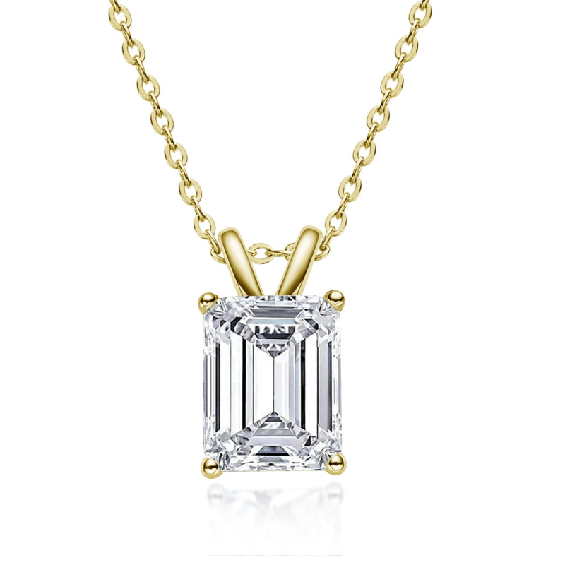 925 Sterling Silver Emerald Cut  Created CZ Pendant Necklace 1