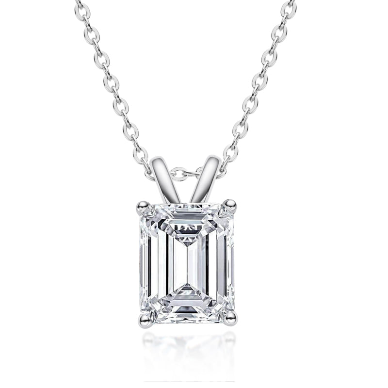 925 Sterling Silver Emerald Cut  Created CZ Pendant Necklace 2