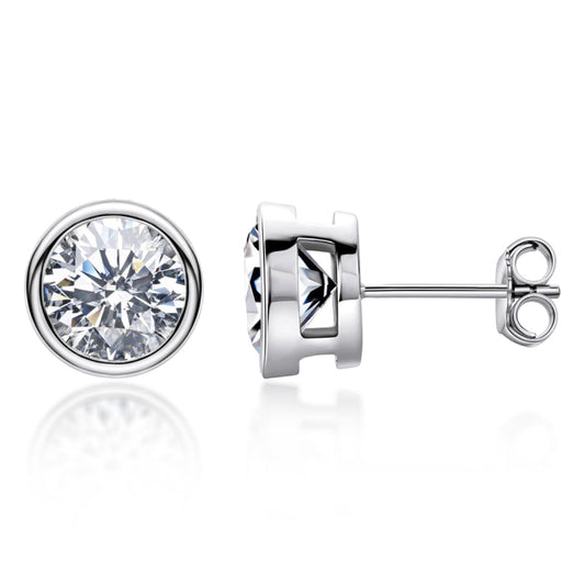 925 Sterling Silver Round Cut Cubic Zirconia Stud Earrings 1