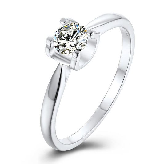 925 Sterling Silver Round Cut CZ Solitaire Ring 1