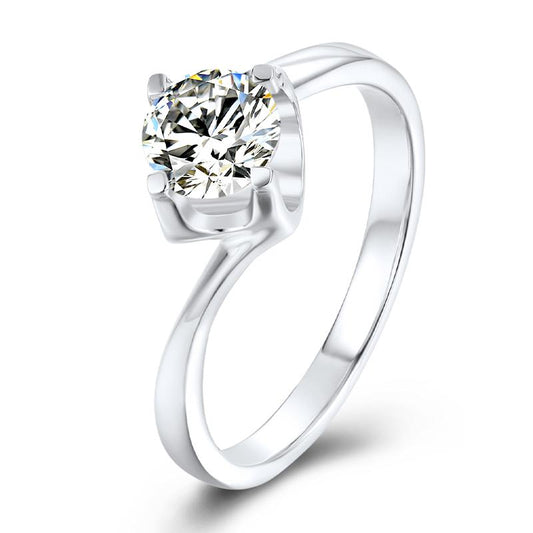 925 Sterling Silver Solitaire Round Cut Cz Twist Ring 1