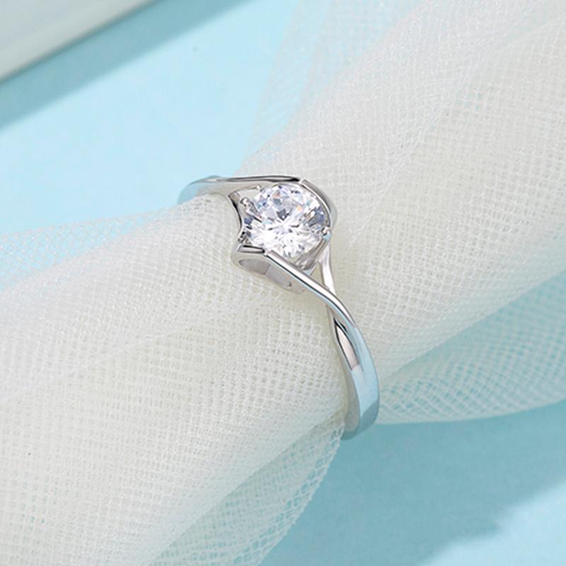 925 Sterling Silver Round Cut CZ Diamond Angel Kiss Ring 5