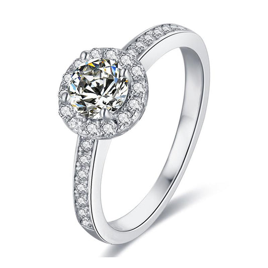 925 Sterling Silver Classic Round Cut CZ Halo Ring 1