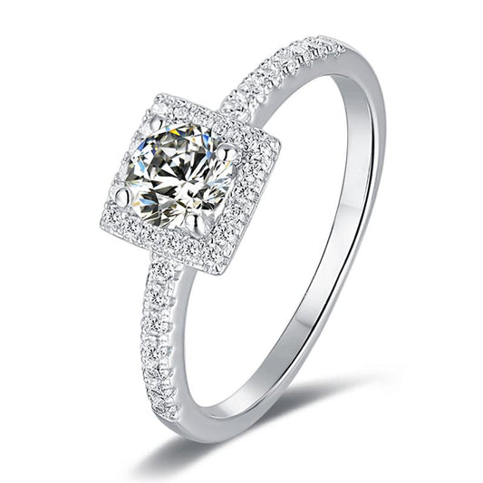 925 Sterling Silver  Classic Round Cut CZ Halo Ring 1