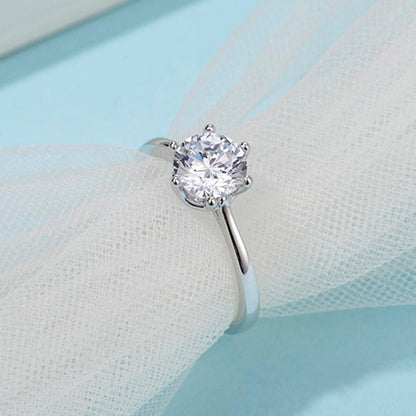 925 Sterling Silver Classic Round Cut CZ Solitaire Ring 6