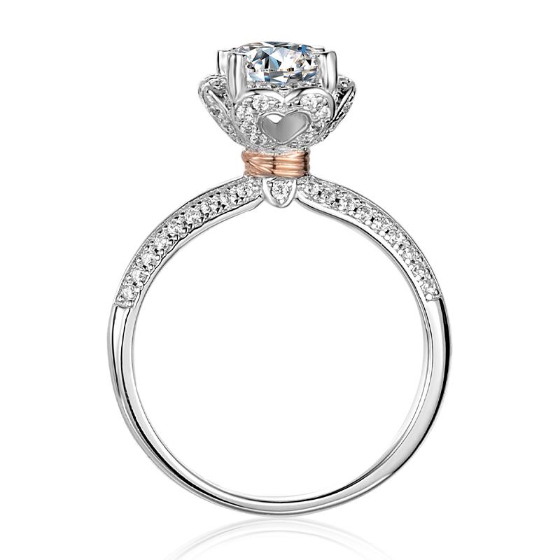 925 Sterling Silver Two Tone Round Cut CZ Classic Ring 3