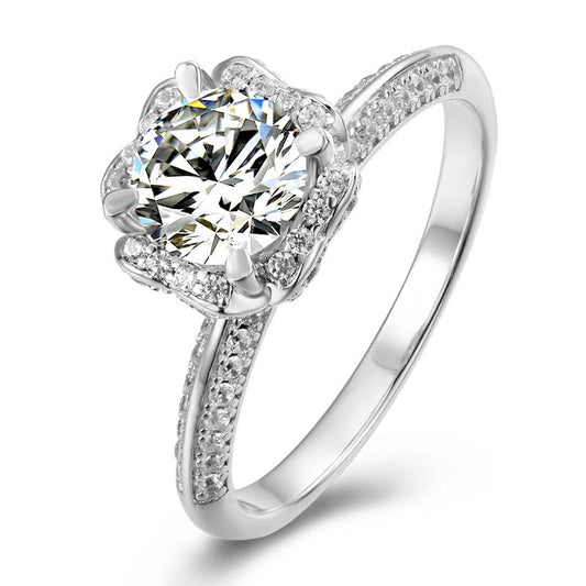 925 Sterling Silver Two Tone Round Cut CZ Classic Ring 1