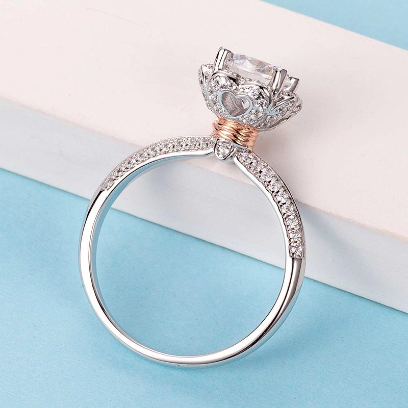 925 Sterling Silver Two Tone Round Cut CZ Classic Ring 6