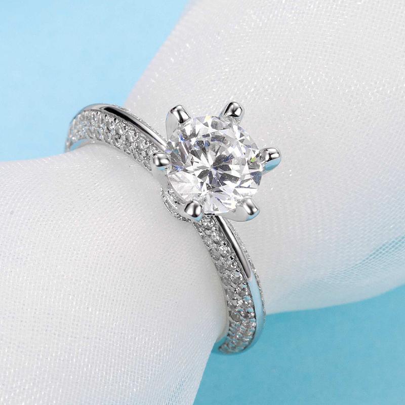 925 Sterling Silver Classic Six Prong Round Cut CZ Ring 5