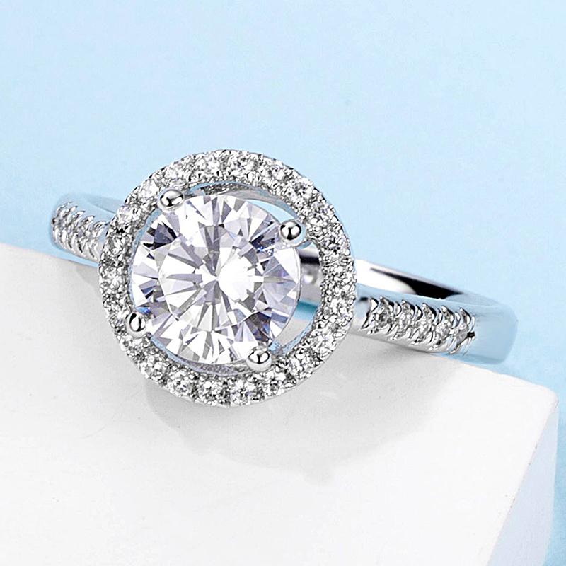 925 Sterling Silver  Classic Round Cut CZ Halo Ring 4