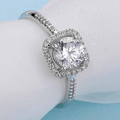 925 Sterling Silver  Classic Round Cut CZ Halo Ring 5