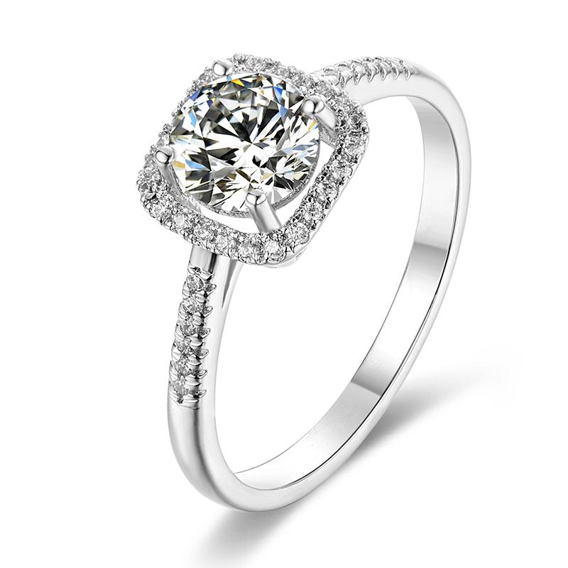 925 Sterling Silver  Classic Round Cut CZ Halo Ring 1