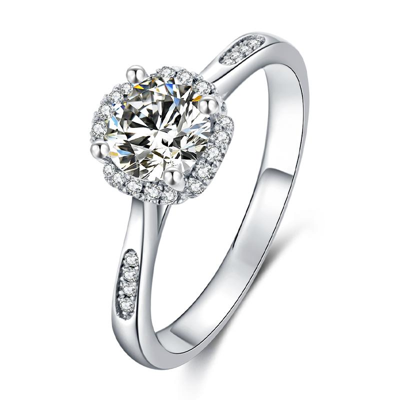 925 Sterling Silver Classic Round Cut CZ Halo Ring 1