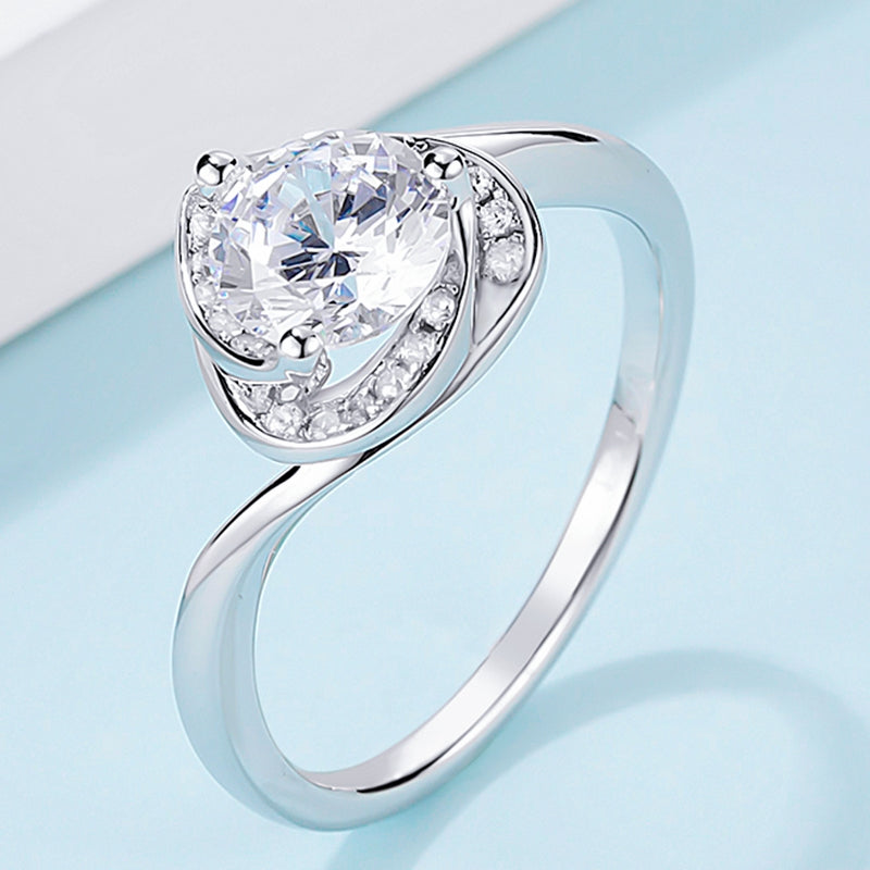 925 Sterling Silver Round CZ Diamond One Carat Heart Flower Ring for Women 8