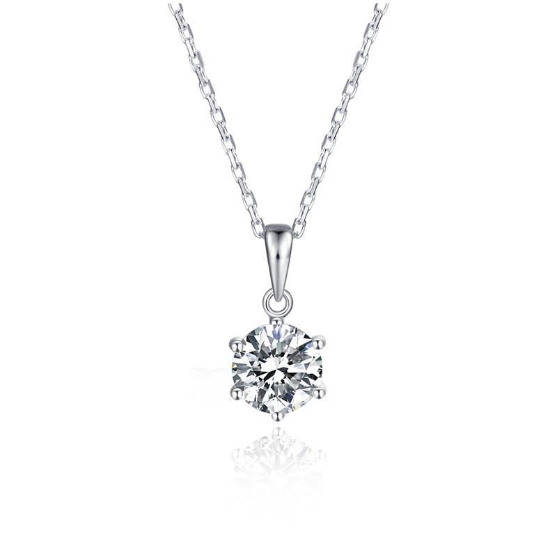 925 Sterling Silver Classic Brilliant Round CZ Pendant Necklace 1