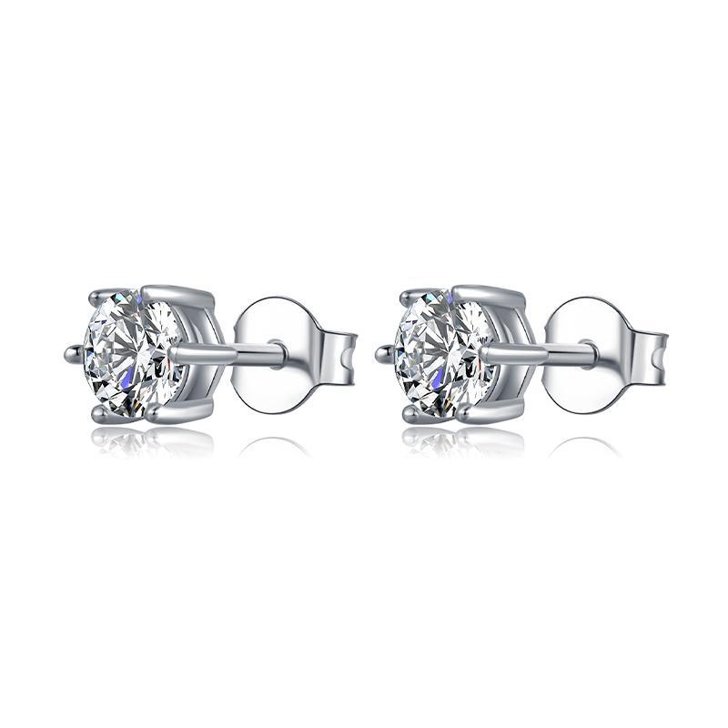 925 Sterling Silver Classic Round Cut Cubic Zirconia Stud Earrings 4