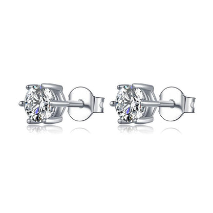 925 Sterling Silver Classic Round Cut Cubic Zirconia Stud Earrings 4