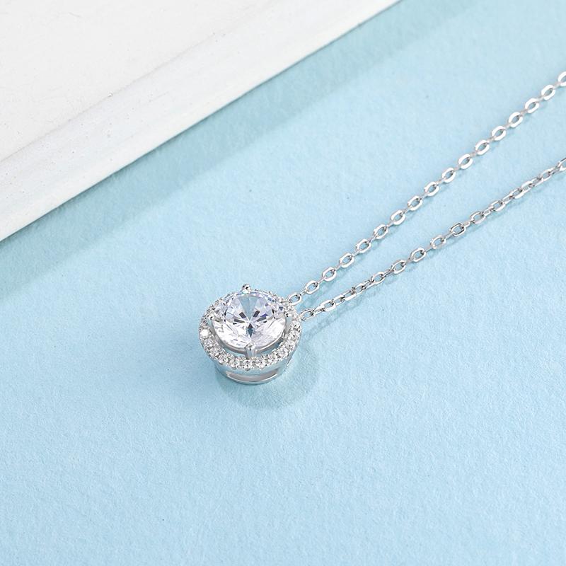 925 Sterling Silver Classic Brilliant Round CZ Pendant Necklace 6