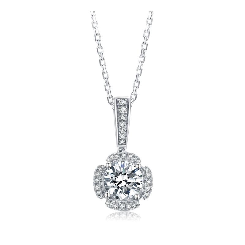 925 Sterling Silver Classic Brilliant Round CZ Pendant Necklace 1