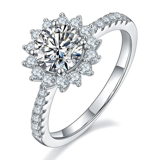 925 Sterling Silver Sunflower Shape Round Cut CZ Halo Ring 1