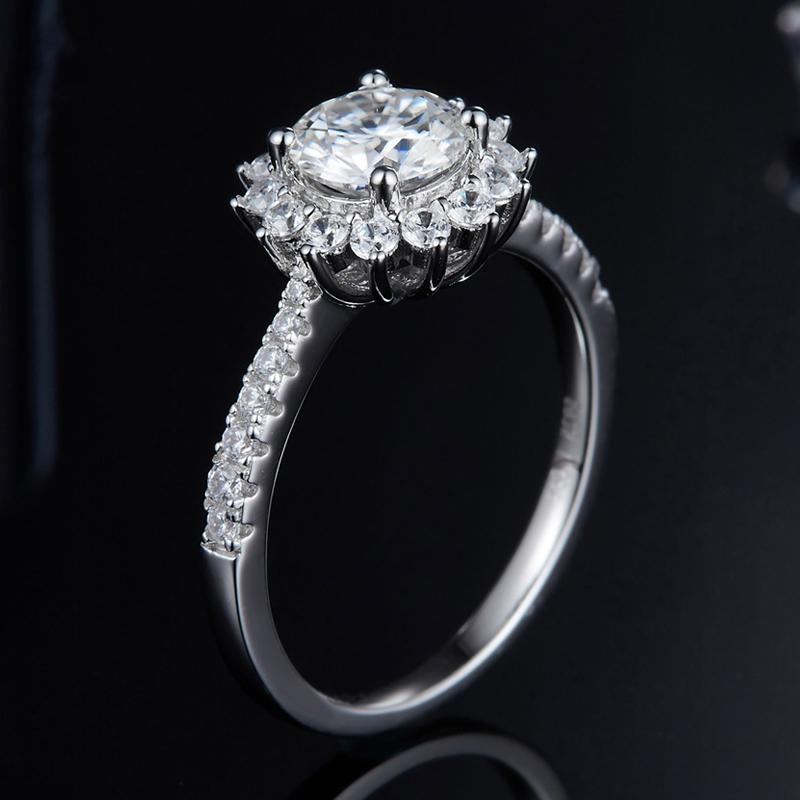 925 Sterling Silver Sunflower Shape Round Cut CZ Halo Ring 5