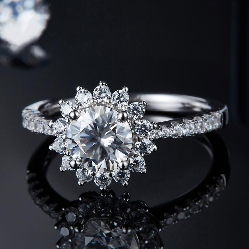 925 Sterling Silver Sunflower Shape Round Cut CZ Halo Ring 4