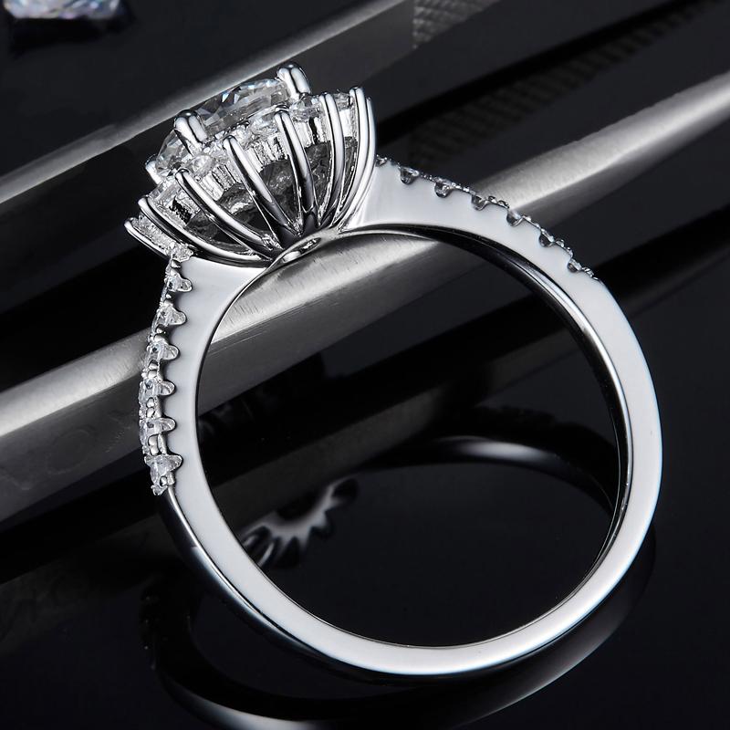 925 Sterling Silver Sunflower Shape Round Cut CZ Halo Ring 6