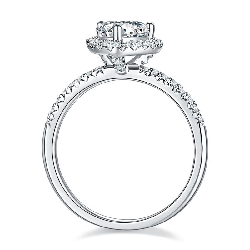 925 Sterling Silver Love Heart Halo Round Cut CZ Ring 2