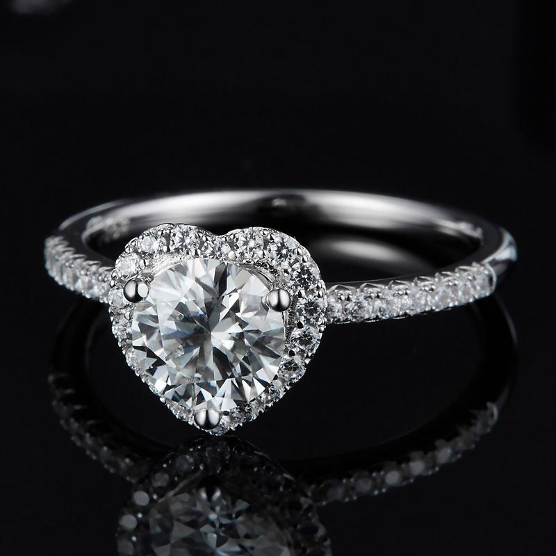 925 Sterling Silver Love Heart Halo Round Cut CZ Ring 3