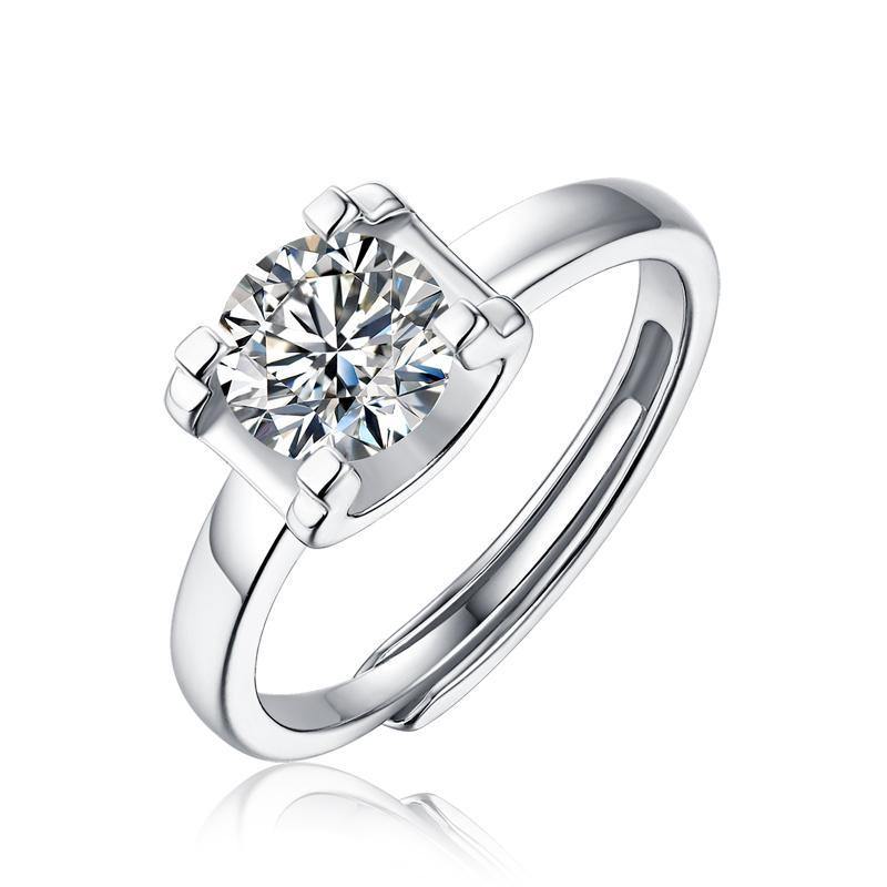 Round Cut Moissanite Diamond Solitaire Ring Adjustable Size 1