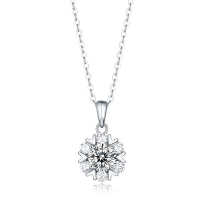 925 Sterling Silver Snowflake Round Cut CZ Necklace 1