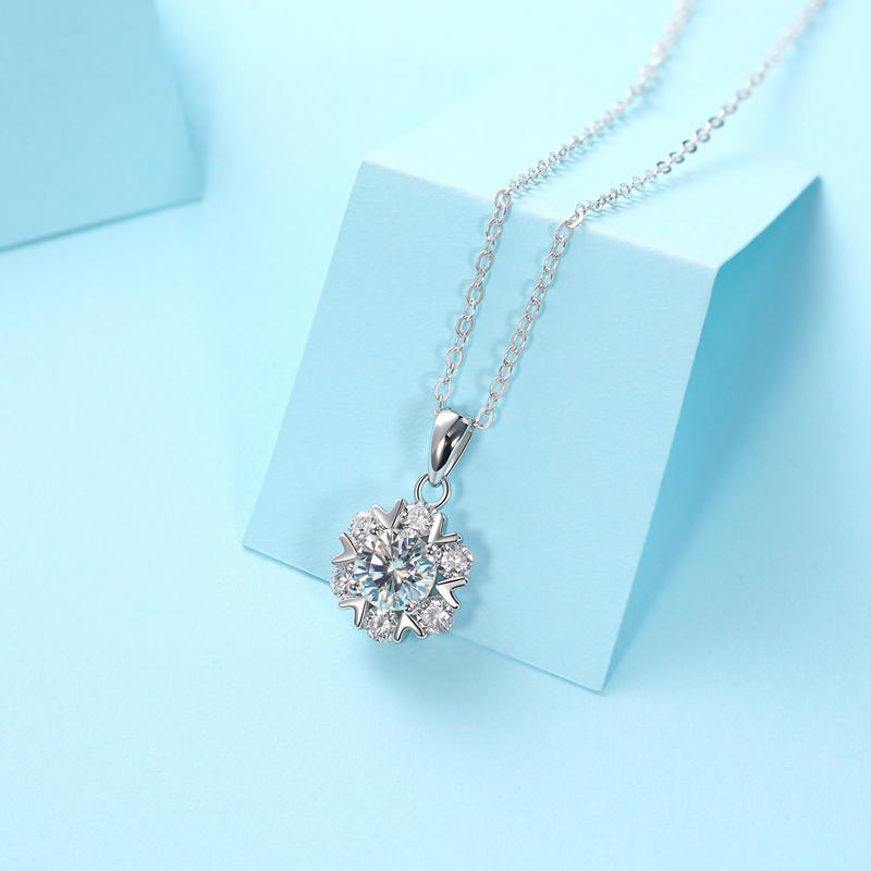 925 Sterling Silver Snowflake Round Cut CZ Necklace 4