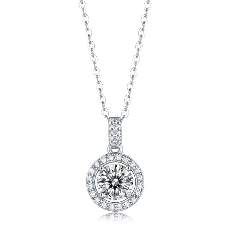 925 Sterling Silver Halo Round Cut CZ Diamond Pendant Necklace 1