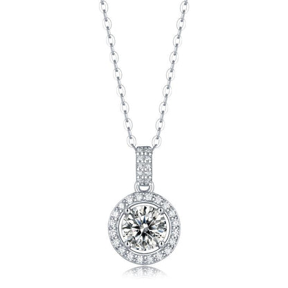 925 Sterling Silver Halo Round Cut CZ Diamond Pendant Necklace 1