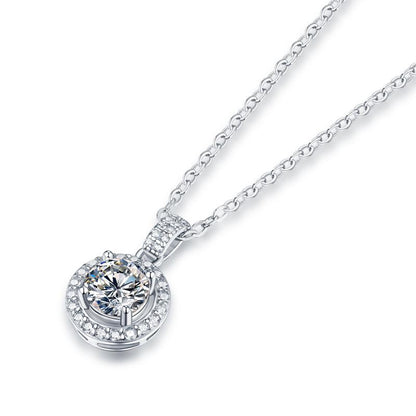 925 Sterling Silver Halo Round Cut CZ Diamond Pendant Necklace 3