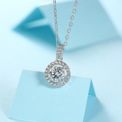 925 Sterling Silver Halo Round Cut CZ Diamond Pendant Necklace 6