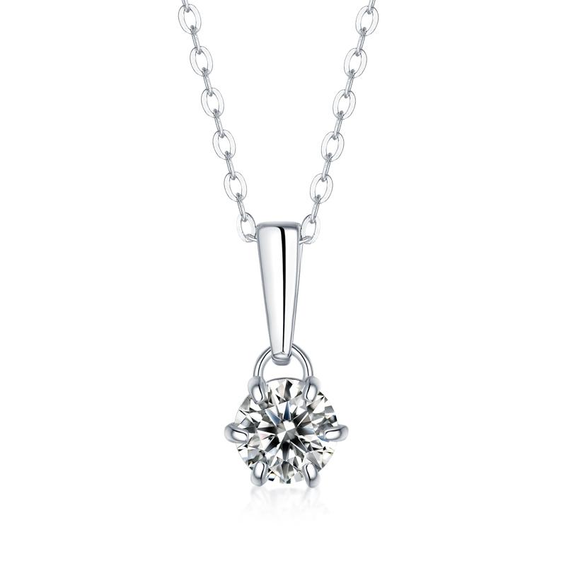 925 Sterling Silver Classic Round Brilliant CZ Diamond Pendant Necklace 1