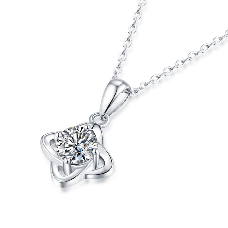 925 Sterling Silver Clover Round Cut CZ Diamond Pendant Necklace 3