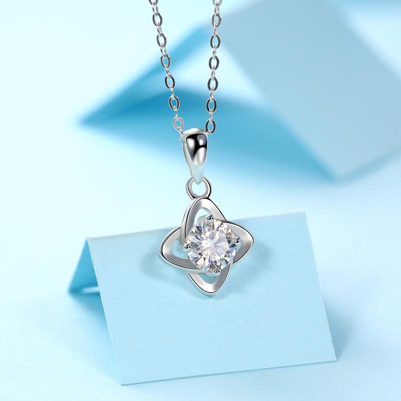 925 Sterling Silver Clover Round Cut CZ Diamond Pendant Necklace 5