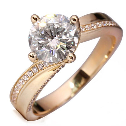 925 Sterling Silver Gold Round Cut CZ Classic Ring 1