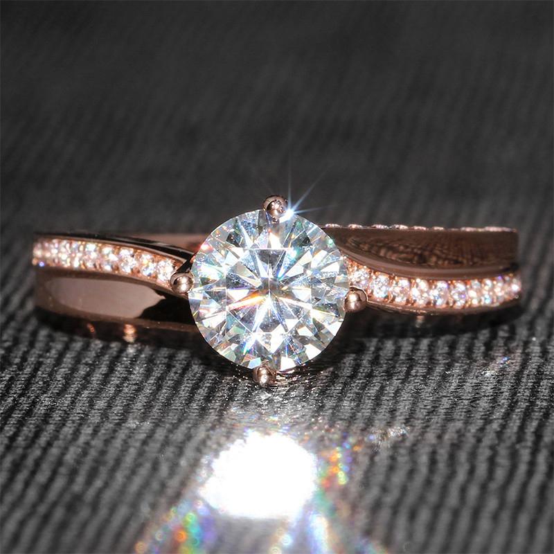 925 Sterling Silver Gold Round Cut CZ Classic Ring 9