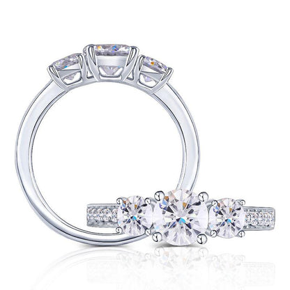 925 Sterling Silver Round Cut CZ Three Stone Ring 1